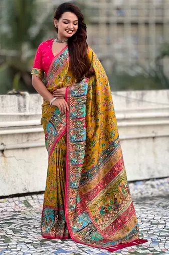 mustard elegant viscose silk blend rich sophisticated saree