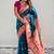 teal color soft silk blend fabric woven meenakari designer ethnic partywear saree