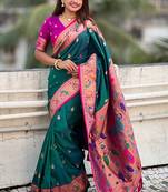 rama color soft silk blend fabric woven meenakari designer ethnic partywear saree