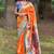 orange color soft silk blend fabric woven meenakari designer ethnic partywear saree