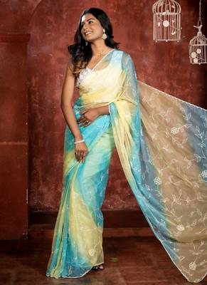 multicolor woven organza cutdana work all seasons sarees 2