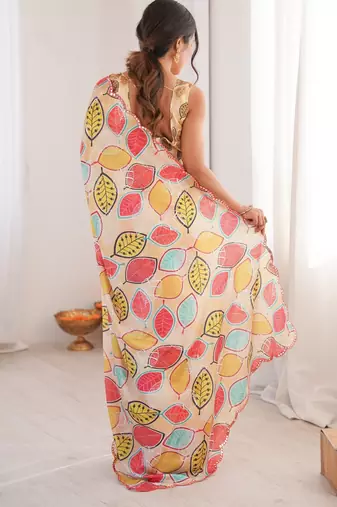 off white girlie chinon digital printed ceremonial saree