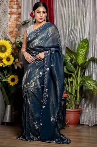 multicolor woven organza sequins work all seasons sarees