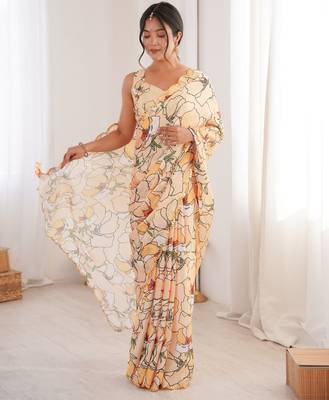 peach girlie chinon digital printed ceremonial saree 1