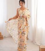 peach color girlie chinon fabric designer digital printed ceremonial saree