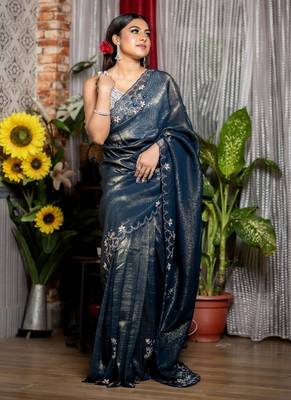 multicolor woven organza sequins work all seasons sarees 2