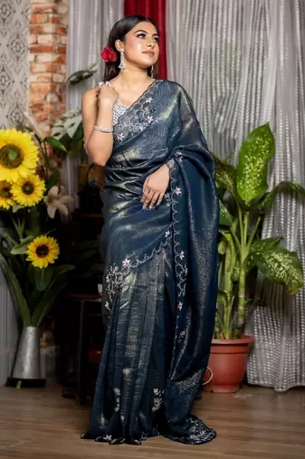 multicolor woven organza sequins work all seasons sarees