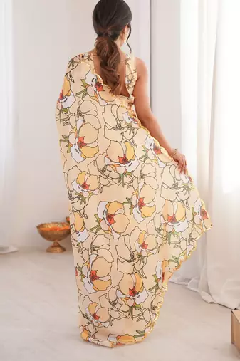 peach girlie chinon digital printed ceremonial saree