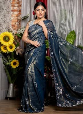 multicolor woven organza sequins work all seasons sarees 3