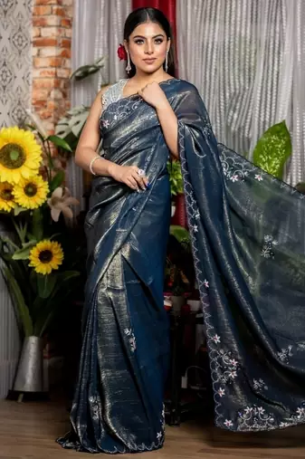 multicolor woven organza sequins work all seasons sarees