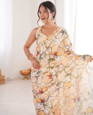 peach girlie chinon digital printed ceremonial saree 3
