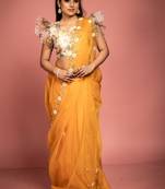 saffron woven organza sequins work all seasons sarees