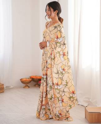 peach girlie chinon digital printed ceremonial saree 4
