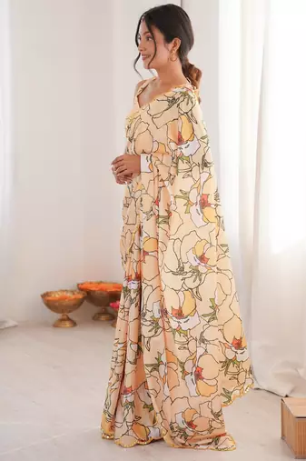 peach girlie chinon digital printed ceremonial saree