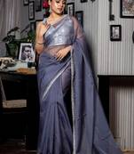 grey woven organza cutdana work all seasons sarees