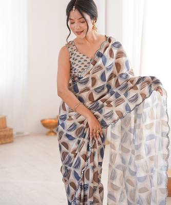 grey girlie chinon digital printed ceremonial saree 3