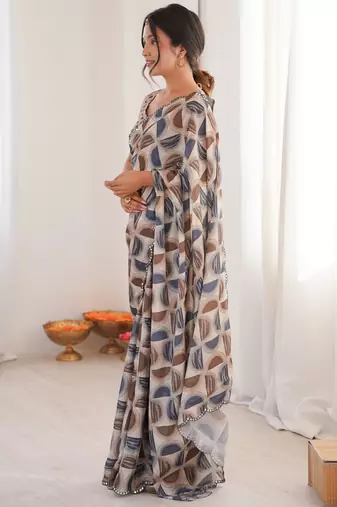 grey girlie chinon digital printed ceremonial saree