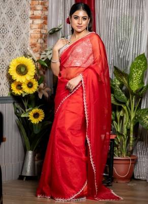 red woven organza stone work all seasons sarees 2