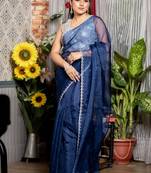blue woven organza stone work all seasons sarees