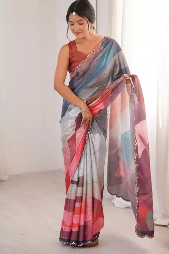 multy color girlie chinon fabric designer digital printed ceremonial saree