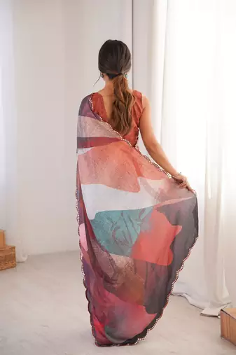 multy girlie chinon digital printed ceremonial saree