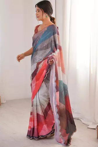 multy girlie chinon digital printed ceremonial saree