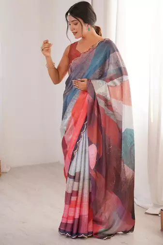 multy girlie chinon digital printed ceremonial saree
