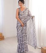 grey color girlie chinon fabric designer digital printed ceremonial saree