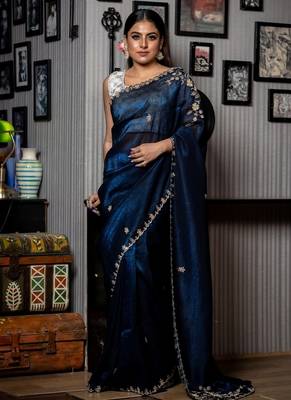 blue woven faux shimmer sequins work all seasons sarees 1