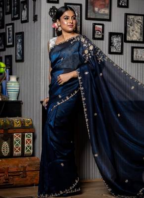 blue woven faux shimmer sequins work all seasons sarees 2