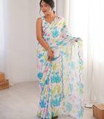 white color girlie chinon fabric designer digital printed ceremonial saree