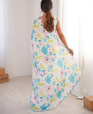 white girlie chinon digital printed ceremonial saree 2