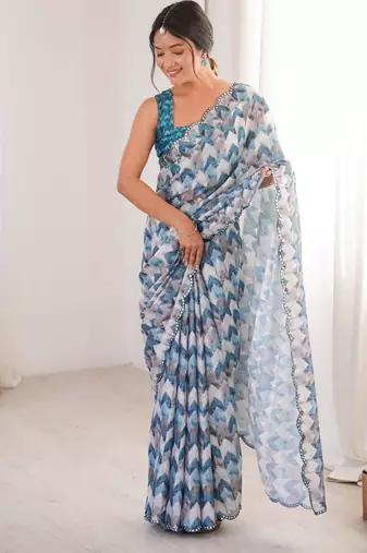 multy color girlie chinon fabric designer digital printed ceremonial saree