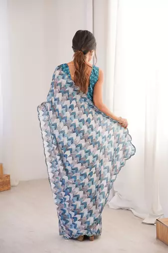 multy girlie chinon digital printed ceremonial saree