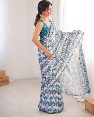 multy girlie chinon digital printed ceremonial saree 5