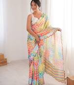 multy color girlie chinon fabric designer digital printed ceremonial saree