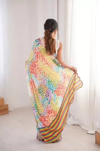 multy girlie chinon digital printed ceremonial saree