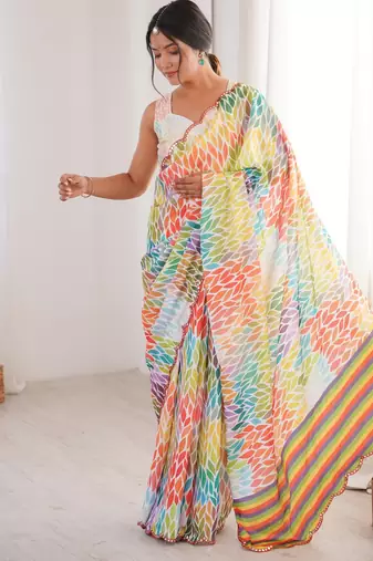 multy girlie chinon digital printed ceremonial saree