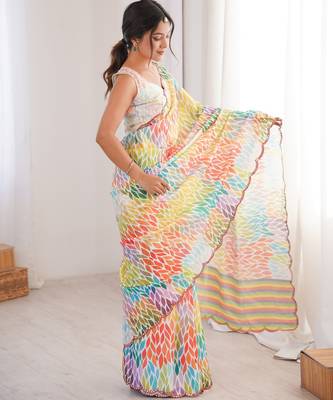 multy girlie chinon digital printed ceremonial saree 5