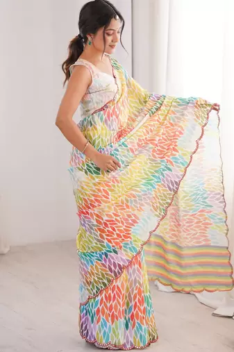 multy girlie chinon digital printed ceremonial saree