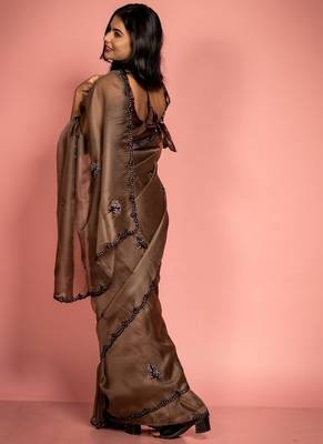 brown woven tissue stone work all seasons sarees 2