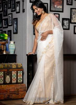 white woven organza cutdana work all seasons sarees 2