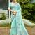 aqua blue color beautiful rich looks designer linen fabric ceremonial saree