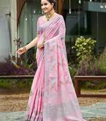 pink color beautiful rich looks designer linen fabric ceremonial saree