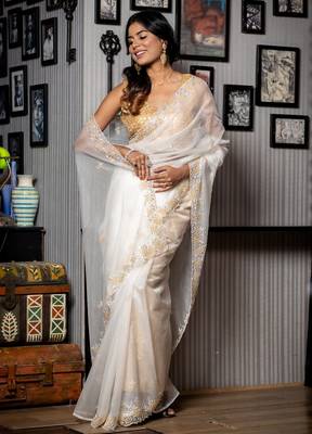 white woven organza cutdana work all seasons sarees 3