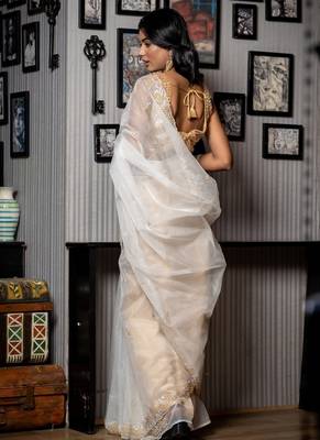 white woven organza cutdana work all seasons sarees 4