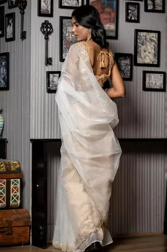 white woven organza cutdana work all seasons sarees