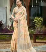 orange color beautiful rich looks designer linen fabric ceremonial saree