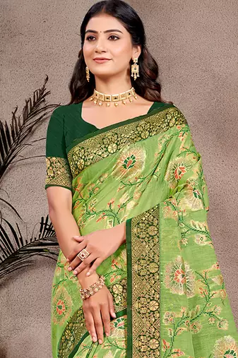 mahendi cotton silk blend woven meenakari partywear saree