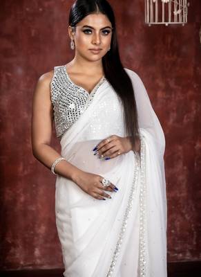 white woven georgette stone work all seasons sarees 2